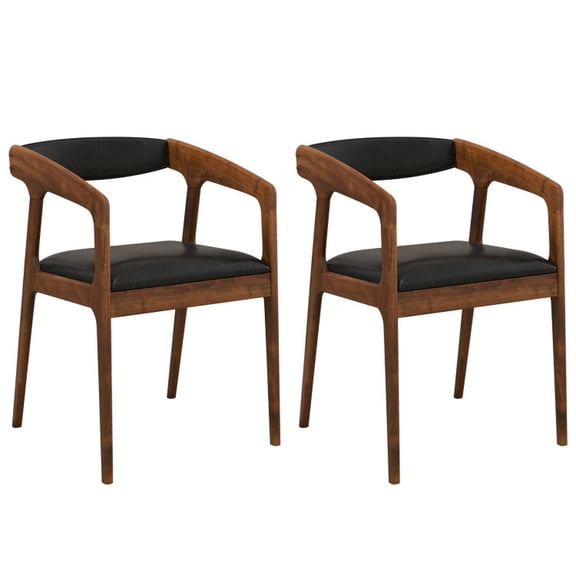 Furnibear Upholstered Dining Chairs with Arms Set of 2 with Padded PU Leather Seat and Cozy Backrest for Kitchen and Dining Room, Brown