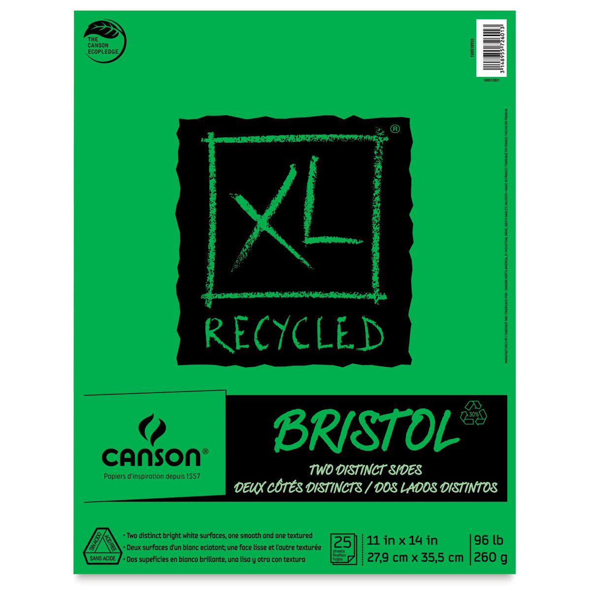 Canson XL Recycled Bristol Paper Pad, 25 Sheets