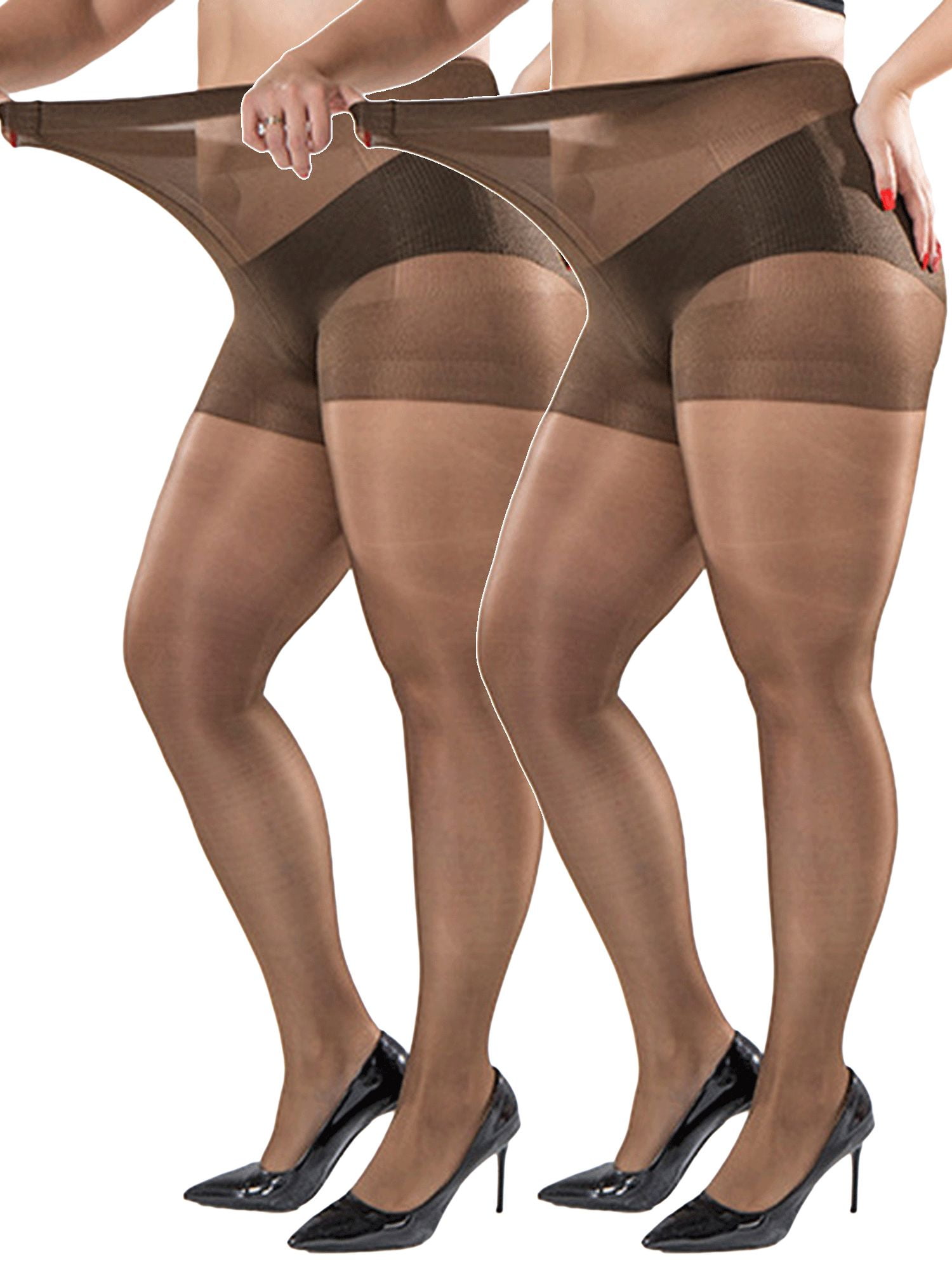 Spencer Plus Size Womens Ultra Sheer Tights Control Top Pantyhose with Reinforced Toes, 2 Pack picture photo