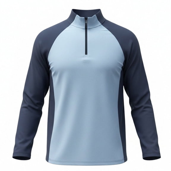 hoksml Men's Cotton Spandex Blend Color Block Raglan Long Sleeve Zip Neck Top, Half Zip Stand Collar Casual Athletic Daily Shirt