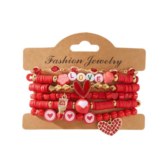Love Bracelets for Women Bead Bracelet Set Love Heart Boho Cute Pink Red Stackable Stretch Jewelry Valentine's Day Bracelets Stretch Bracelets for Women Red Heart Charms Bracelets Holiday Party Gifts
