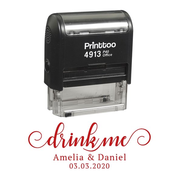 Printtoo Personalized Red Self Inking Drink Me Stamp Custom Wedding Favor Rubber Stamper-58 x 22 mm