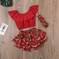 thumbnail image 5 of Toddler Baby Girl Kids Off Shoulder Crop Tops Ruffled Watermelon Print Shorts Headband, 5 of 5
