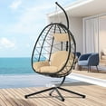 thumbnail image 4 of Egg Chair, Swing Chair with Stand, Outdoor PE Wicker Hanging Chair with Cushion, Heavy Duty Lounge Basket Chair, 300 lbs Capacity, Relaxing Chair for Patio, Balcony, Backyard, Beige, D6503, 4 of 10