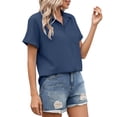 thumbnail image 6 of Yievot Womens Button Down Shirt Short Sleeve V Neck Blouses Dressy Casual Business Work Tops with Pocket, 6 of 9