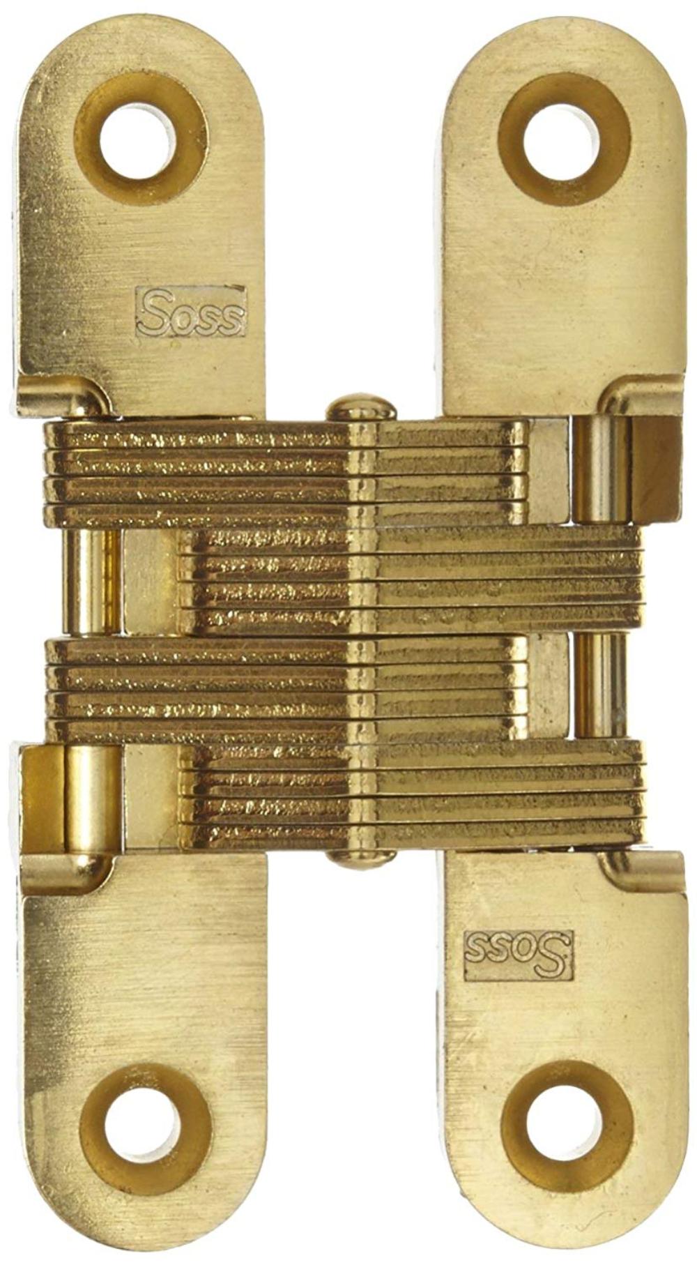 Mortise Mount Invisible Hinge with 4 Holes, Zinc, Satin Brass Finish, 23/4" Leaf Height, 5/8