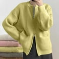 thumbnail image 2 of Lovskoo Cardigan Sweaters for Women Long Sleeve Winter Casual Loose Color Pocket Double Zippered Top Sweater Cardigan Coat Yellow, 2 of 7