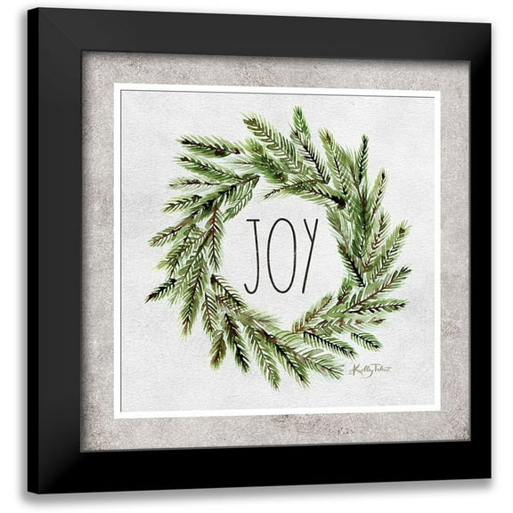 Talent, Kelley 12x12 Black Modern Framed Museum Art Print Titled - Joy Evergreen Wreath