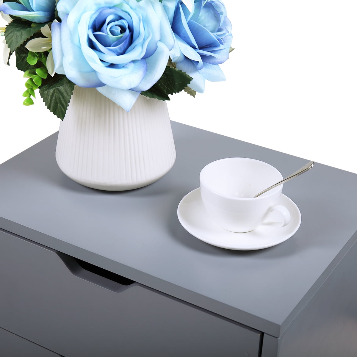2PCS Bedside Cupboard Nightstand with Storage Drawer, Modern Assemble Storage Cabinet Bedroom Bedside Furniture, Gray 2PCS Bedside Cupboard Nightstand with Storage Drawer, Modern Assemble Storage Cabinet Bedroom Bedside Furniture, Gray