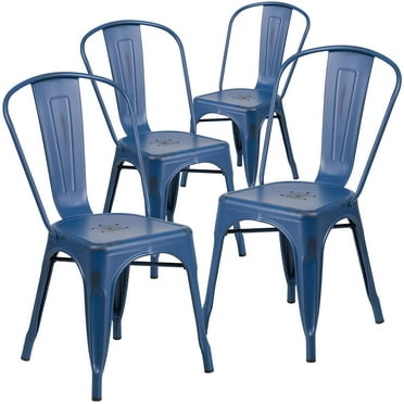 Flash Furniture 4 Pk. Distressed Antique Blue Metal Indoor-Outdoor Stackable Chair
