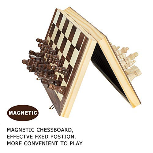 2 Extra Queens Amerous 15 Inches Magnetic Wooden Chess Set Folding Board 