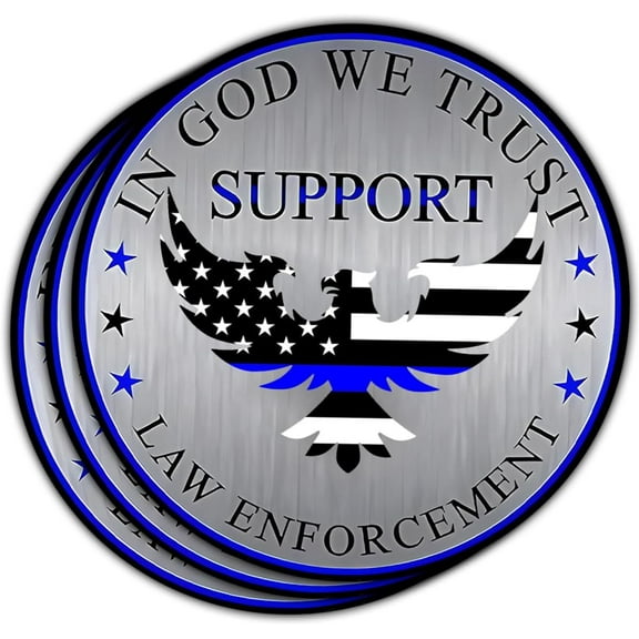 (3Pcs) in God We Trust, Law Inforcement Eagle Thin Blue Line Sticker, Police Badge Sticker, USA Police My Hero Sticker - 3" (PL 1)