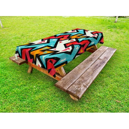

Abstract Outdoor Tablecloth Graphic Arrow Pattern with Grunge Effect Funky Psychedelic Colorful Zigzag Artwork Decorative Washable Fabric Picnic Tablecloth 58 X 104 Inches Multicolor by Ambesonne