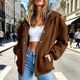 thumbnail image 5 of Rggeeun Womens Sweatshirt Hoodie Solid Color Long Sleeve Snap & Zip Up Hooded Adjustable Drawstring Side Pockets Thickened Fall Winter Travel Party Versatile Tops,Brown,Xxl, 5 of 6