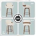 thumbnail image 4 of ClinQ Counter Height Swivel Bar Stools Set of 3, Linen Fabric Upholstered 360° Rotating Chairs with Walnut Legs and Metal Footrest, Beige, 4 of 6