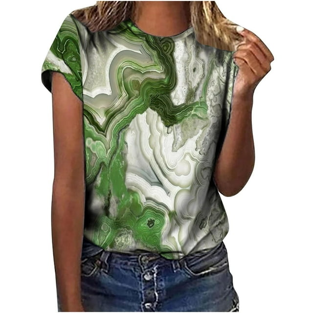 CEHVOM Hauts pour Femmes Mode Décontractée Blouse Ample Dégradé de Pierres T-Shirt Col Rond Chemises Blouse Imprimée Tee