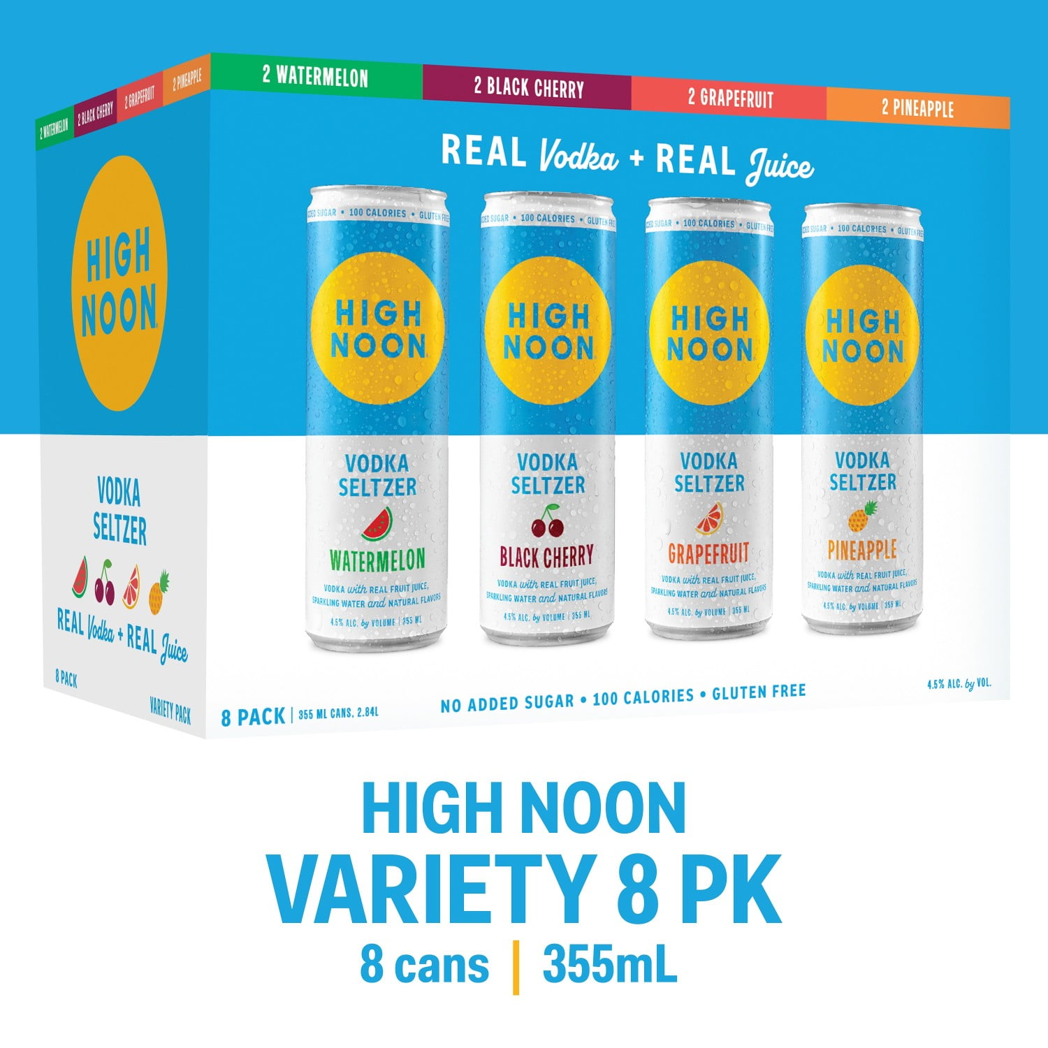 High Noon Vodka Hard Seltzer, Variety Pack, 8 Pack, 12 fl oz Cans, 4.5% ABV