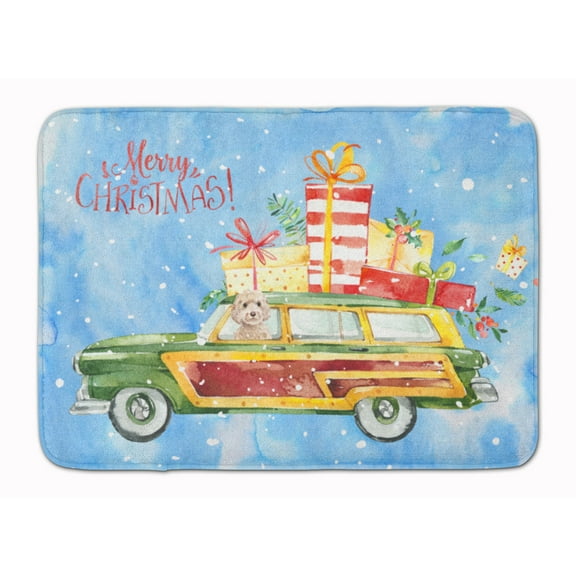 Merry Christmas Champagne Cockapoo Machine Washable Memory Foam Mat