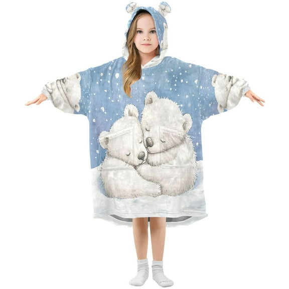 BZSMCE Wearable Blanket Hoodie Fashion Frozen Cuddle with Polar Bears Home Wear