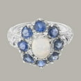 thumbnail image 5 of LBG British Made 9k White Gold Natural Opal & Sapphire Womens Statement Ring - 33 size options - Size 8.75, 5 of 8