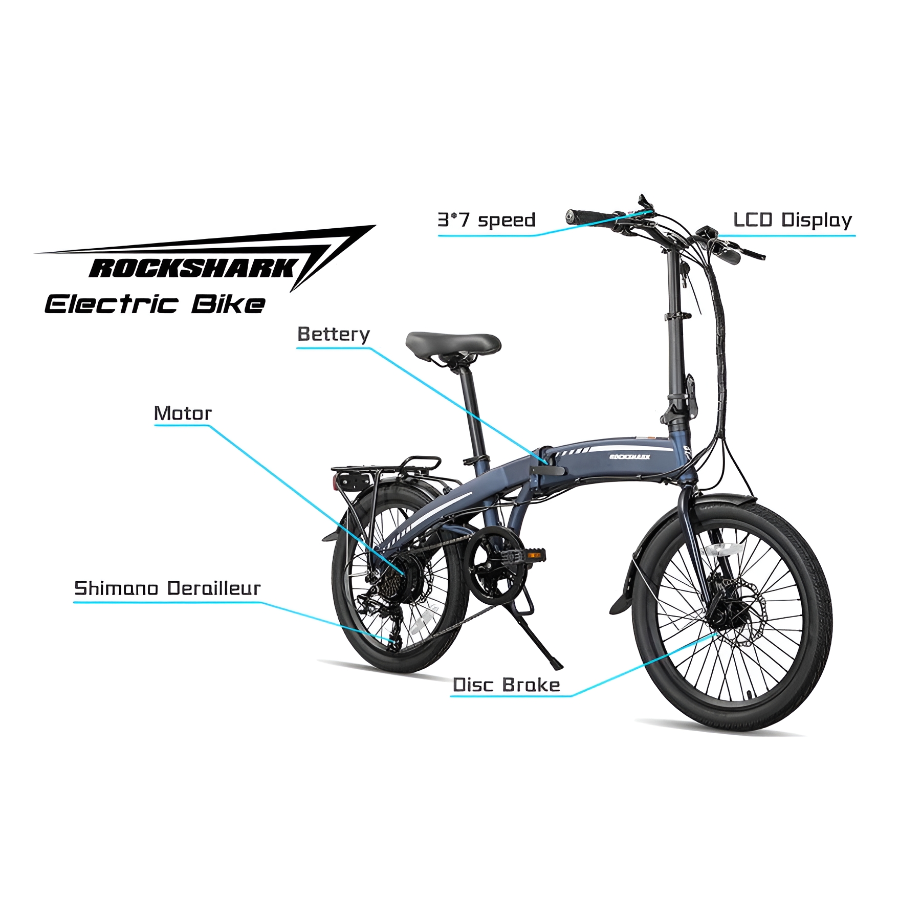 Hiland Rockshark Folding Electric Bike for Adult, Aluminum 20 inch Ebike 250W 36V Shimano 7 Speed Disc Brake, Black