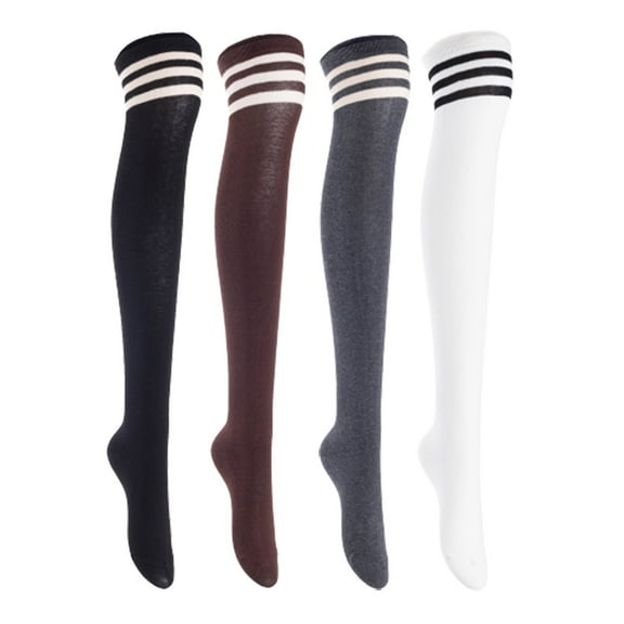 Lian LifeStyle Women's 4 Pairs Adorable Comfortable Soft Thigh High Over Knee High Cotton Socks, Size 6-9, JMYP1022 Black, Coffee, DarkGrey, White