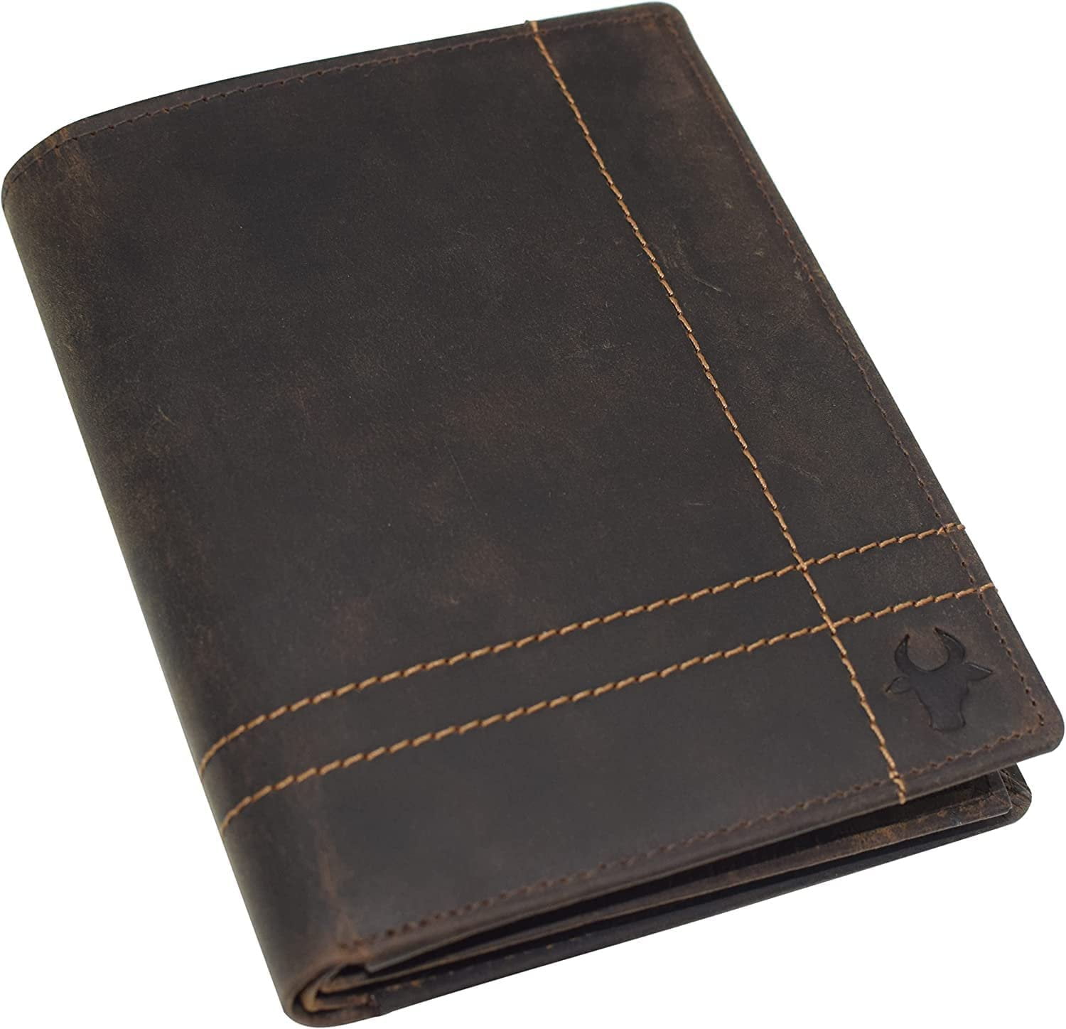 CAZORO Men's Hipster Bifold RFID Blocking Vintage Leather Multi-Card ID Holder European Wallet for Men Brown Logo