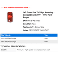thumbnail image 2 of Left Driver Side Tail Light Assembly - Compatible with 1991 - 1992 Ford Ranger, 2 of 2