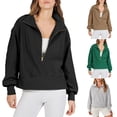 thumbnail image 2 of Xuanfei Women Half Zip Up Hoodie Long Sleeve Pullover Cropped Sweatshirt, 2 of 7