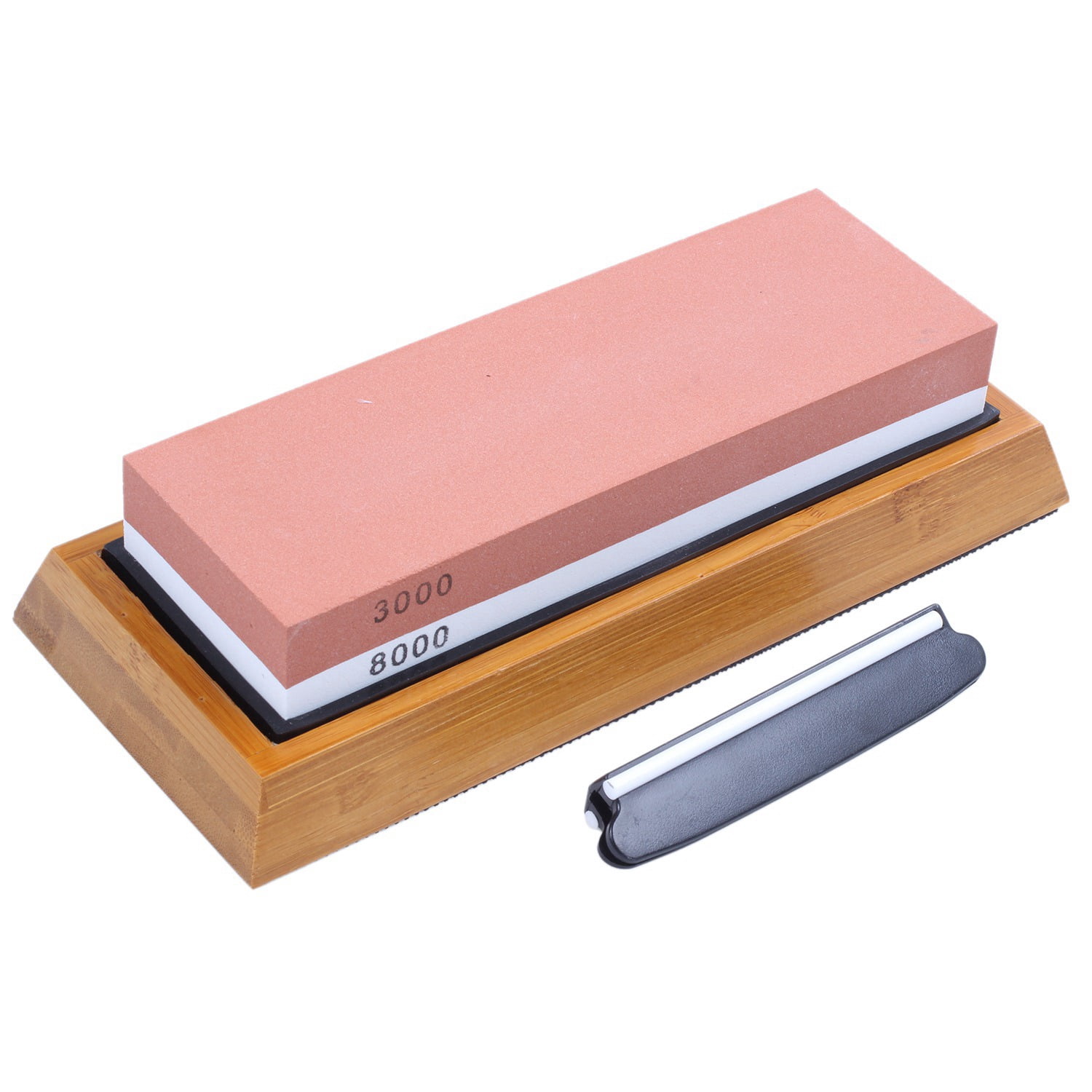 2 Set Sided Whetstone Set:1 Set 3000 and 8000 Grit for Knives with Non-Slip Bamboo Base and Free Angle Guide & 1 Set 400/1000 Grit , Knife Sharpener Rubber Stone Holder Included