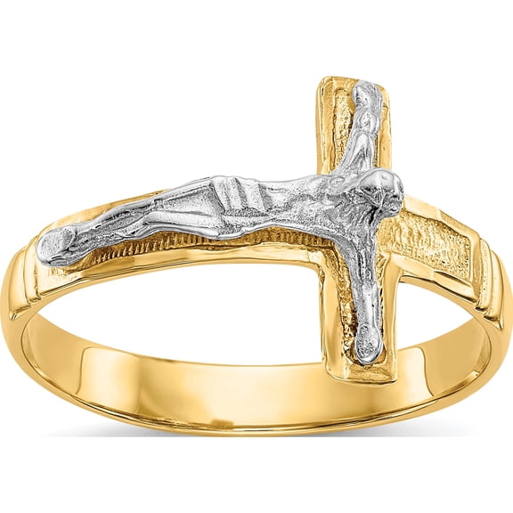 14K Two-Tone Polished Diamond-Cut Mens Crucifix Ring (Size 9) Made In United States c2116