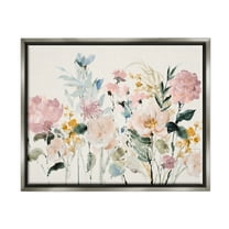 Stupell Industries Pastel Spring Flowers Botanical & Floral Painting Gray Floater Framed Canvas Art Print Wall Art, 31 x 25