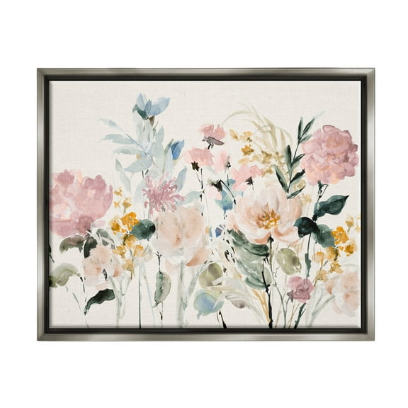 Stupell Industries Pastel Spring Flowers Botanical & Floral Painting Gray Floater Framed Canvas Art Print Wall Art, 31 x 25