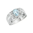thumbnail image 3 of RYLOS Men's Rings Sterling Silver Rings Classic Designer Style 8X6MM Oval Gemstone &  Diamond Ring Aquamarine March Birthstone Rings For Men,  Size 8, 3 of 7