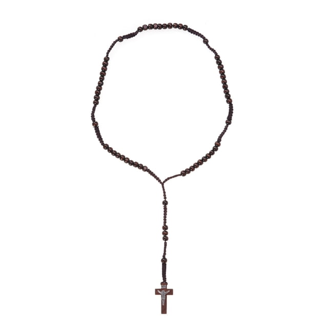 Unisex Colgante de madera Collar Cruz Rosario Cuentas Collares Cadena (Café)