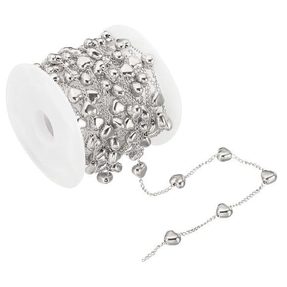 Unique Bargains 9.8 Feet Heart Beading Chain with Spool, Beaded Chain Link for Jewelry Making DIY Necklace Bracelet, Silver