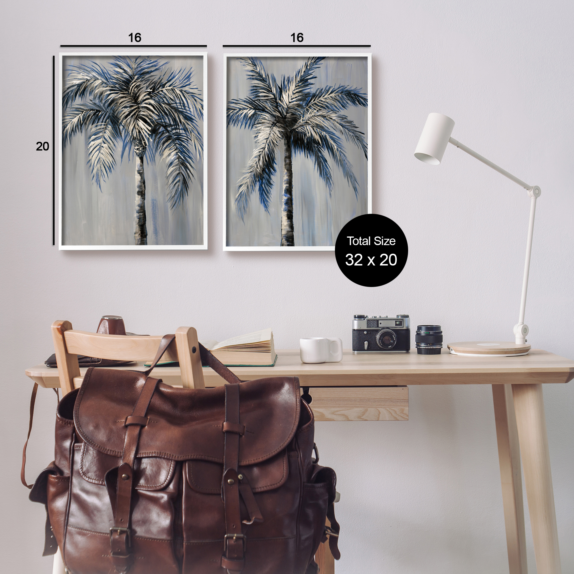 Stupell Industries Grey Modern Palm Trees Botanical & Floral Painting White Framed Art Print Wall Art, 16 x 20, Set of 2