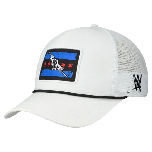 Men's White CM Punk WWE Primary Flag Mark Trucker Mid-Pro Snapback Hat