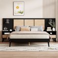 thumbnail image 2 of Queen Size Solid Wood Bed Frame, Elegant Platform Bed Frame with 2 Nightstands, 2 Lamps & Rattan and Wood Combination Headboard for Bedroom, Black, 2 of 9
