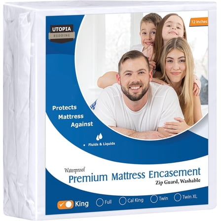 Premium Waterproof Bed Bug Mattress Cover, King Zippered Mattress Protector, 12 Inches Deep, Dust Mite Proof 6-Sided Mattress Encasement for Bed