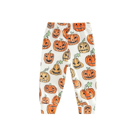 

Frobukio Kids Toddler Girls Halloween Leggings Cartoon Pumpkin Print Elastic Waist Trousers Festival Pants White 4-5 Years