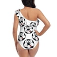 thumbnail image 6 of Yiaed Happy Football Print Women One Piece Swimsuits Tummy Control One Shoulder Bathing Suits Pattern Ruffle Swimwear-Small, 6 of 8