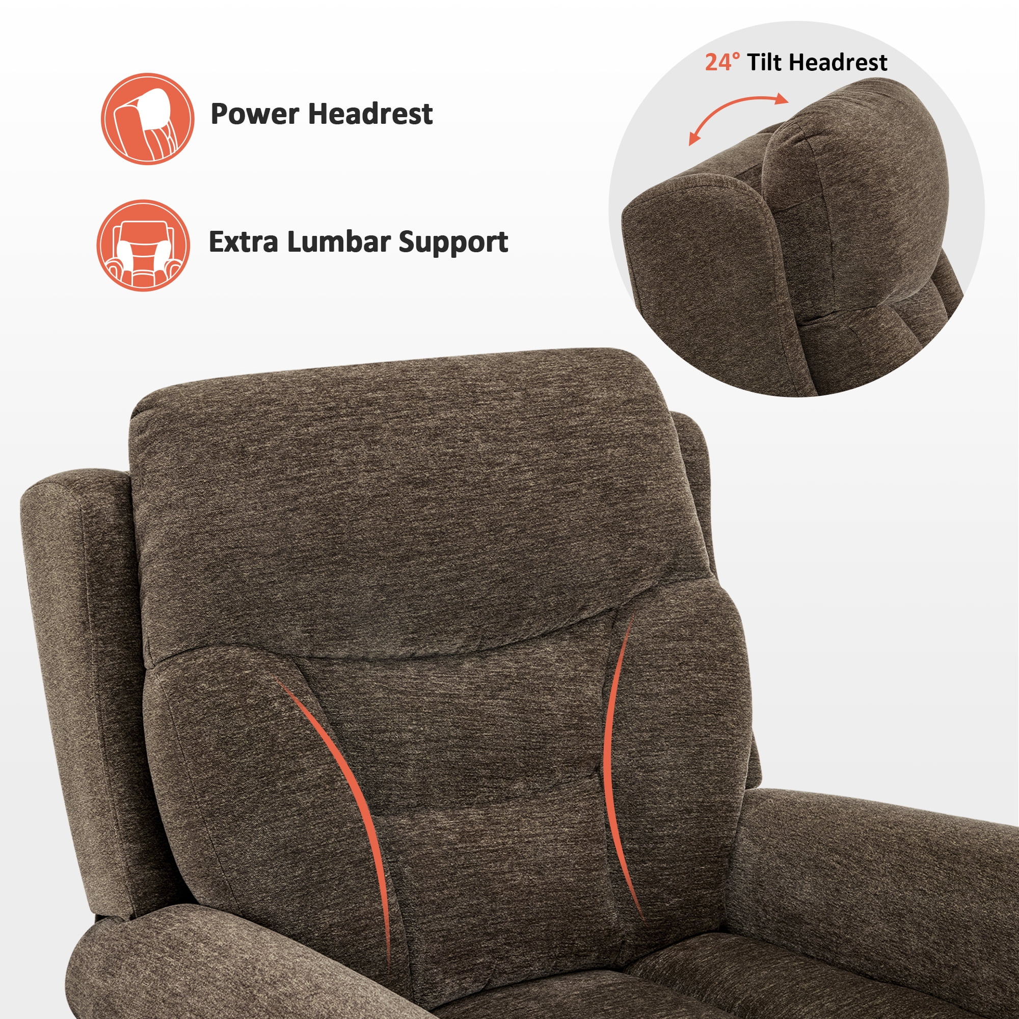 MCombo Dual Motor Power Lift Recliner Chair with Massage and Dual Heating for Senior, Fabric 7888 (Coffee, Medium)