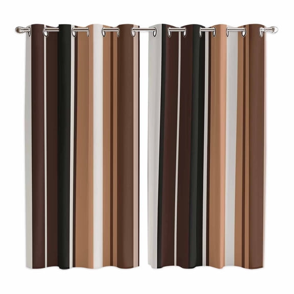 Brown Black Stripes Kitchen Curtains 63 Inch Length, Farmhouse Vintage Abstract Lines Grommet Top Bedroom Living Room Curtains, Light Filtering Cafe Curtain Drapes 2 Panels Set 84''x63''