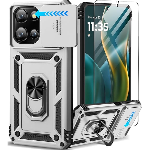 HCTian for Motorola Moto G 2025/G 2026/G Play 2026 Case with Screen Protector & Slide Camera Lens Cover, Built-in Ring Stand Case for Moto G 2026/G 2025/G Play 2026