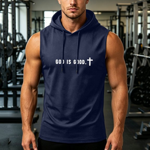 Kalauyu Sleeveless Hooded Workout Tank Tops for Men Graphic Print Casual Summer Athletic Loungewear Vests Tops