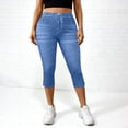 thumbnail image 7 of Fnooota Capris Pants for Women, Slim Fit Summer Casual No Pockets Stretchy Faux Denim Capris Dark Blue Size S, 7 of 7