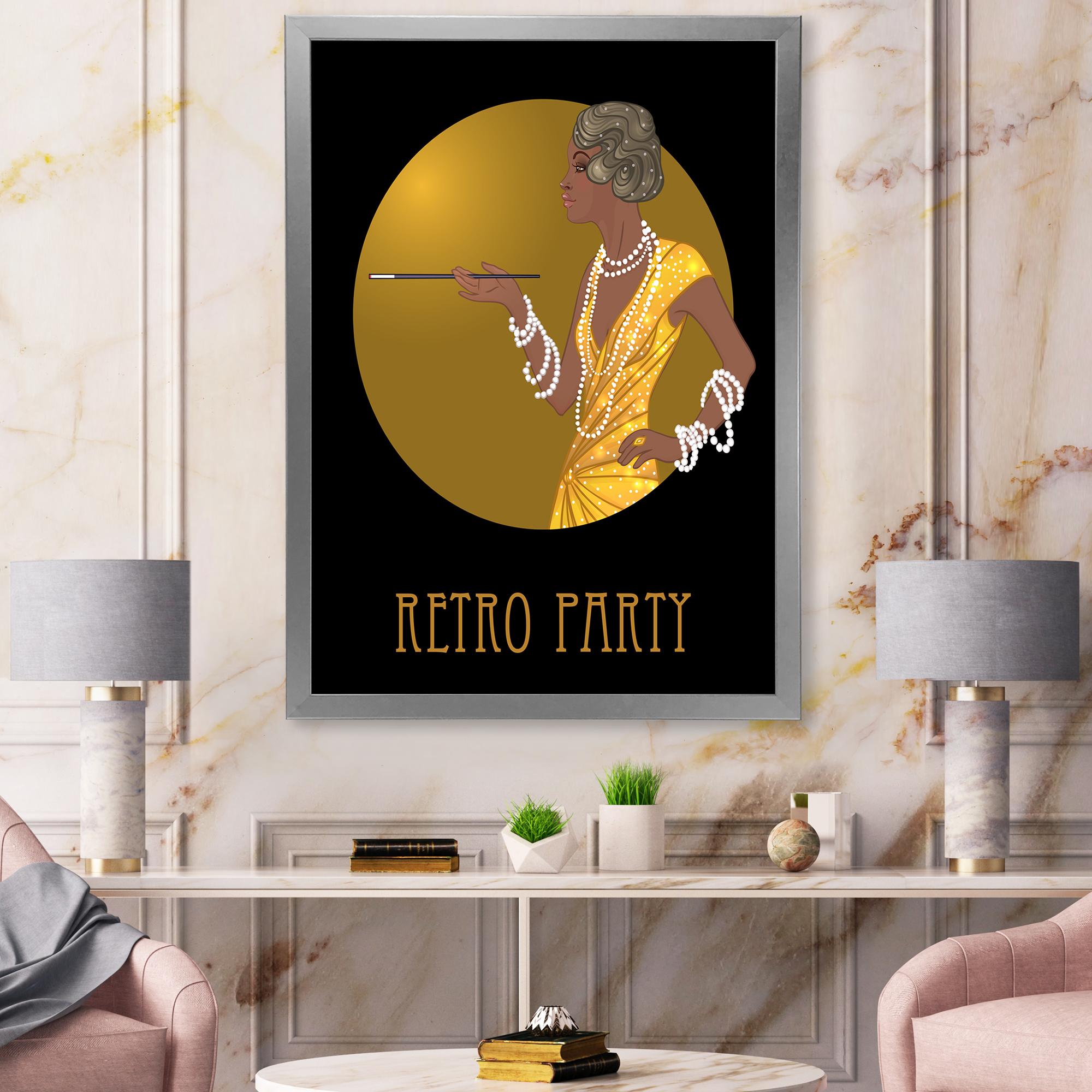 Designart 'Retro Fashion Glamour Afro American Woman' Modern Framed Art Print