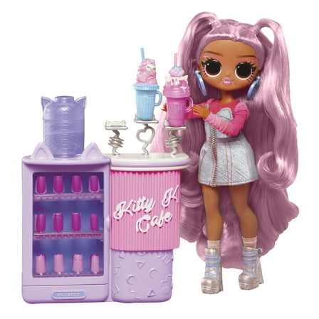 LOL Surprise OMG Sweet Nails Kitty K Café with 15 Surprises, Real Nail Polish, Press on Nails, Sticker Sheets, Glitter, 1 Fashion Doll, Kids Gift Ages 4 