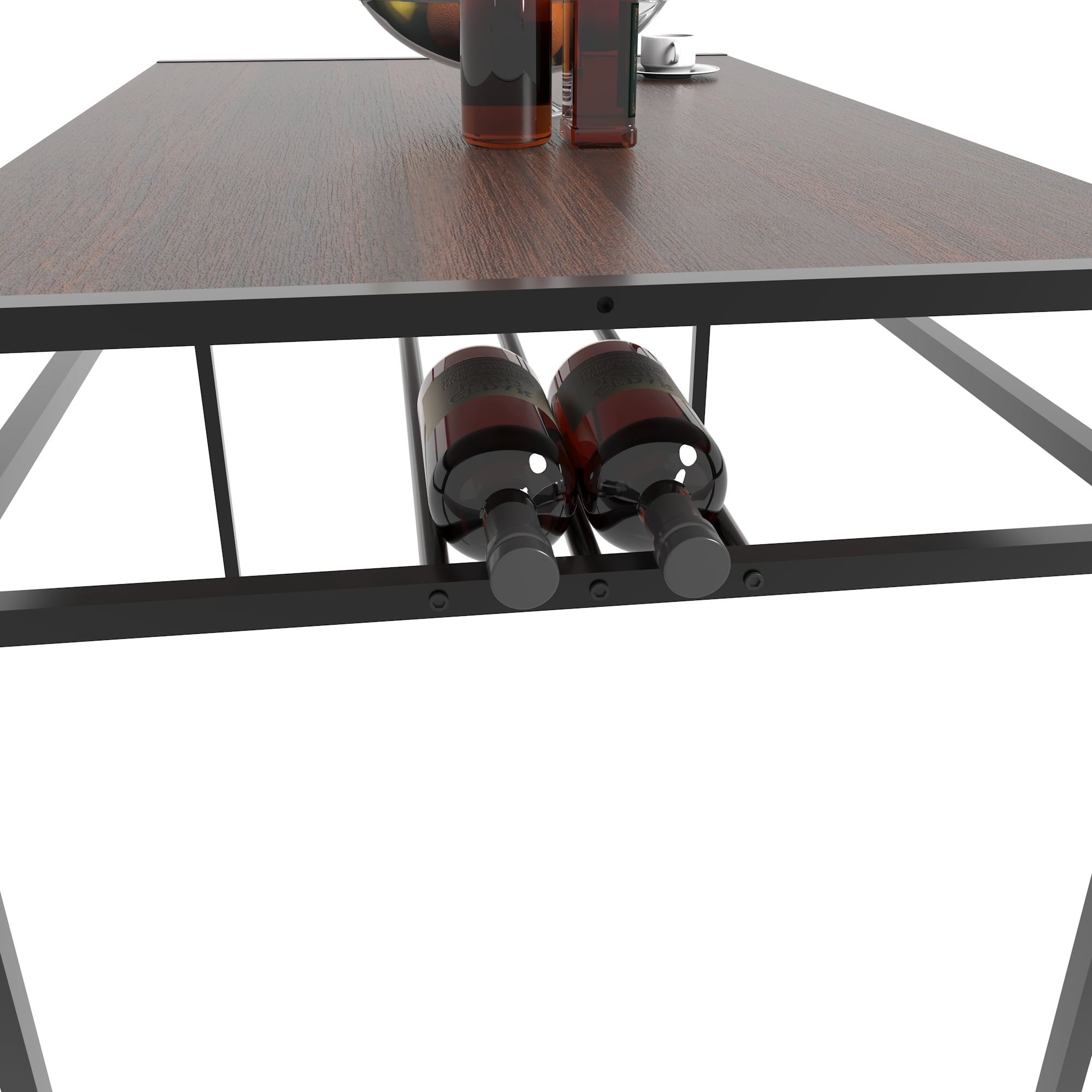 GARITIN 3 Piece Dining Table Set with 2 Benches, Rectangular Kitchen Table with Built in Wine Storage Rack for Small Apartment, Walnut Brown
